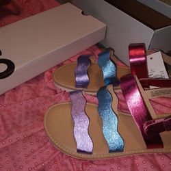 SO Girls Sandals Size 6 Metallic Purple Blue Pink Brand New Summer Spring Church Girls Kids  Size 6 New In Box