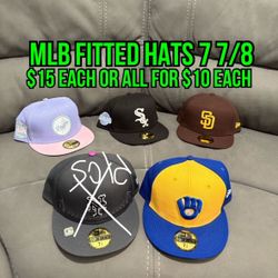 MLB New Era Texas Rangers, Milwaukee Brewers, Dodgers White Sox And New York Yankees Blue And Red 59fifty Fitted Hats Size 7 7/8 