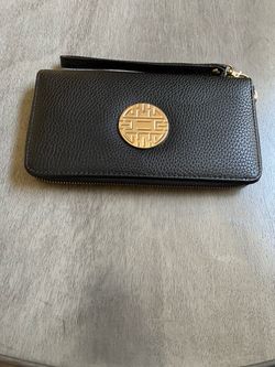 Black Leather Zip-Around Wristlet Wallet