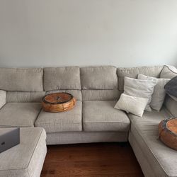 Beige Sectional W/ Ottoman