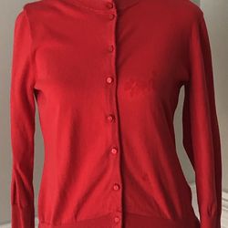 The Clare Cardigan in Scarlet Red with 3/4 Length Sleeves from JCrew (medium)