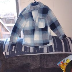 H&M Blue Flannel Fleece Button Up Jacket (S)