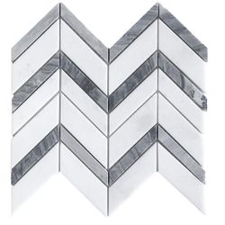 Glacier Edge White and Gray Chevron Honed Marble Floor & Wall Mosaic Tile (10pieces) 