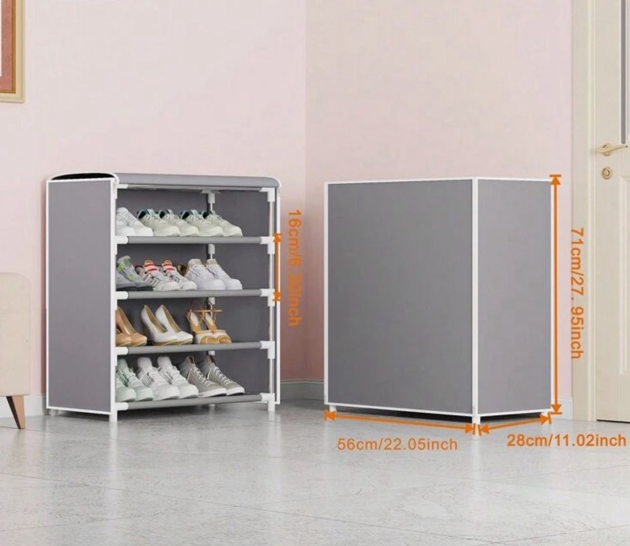 1 Piece Dustproof Shoe Rack With Cloth Cover, Shoe And Boot Storage Rack For Entryway, Closet, Bedroom, Garage, Free Standing Metal Shoe Rack
