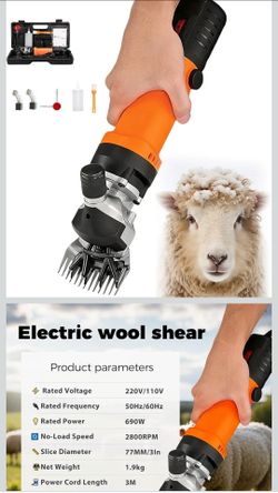 Professional 690W Cordless Electric Sheep Clipper with 6 Speeds for Sheep, Goats, Alpacas, Camels, Angora Rabbits, Orange