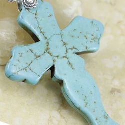 BEAUTIFUL Natural Huge Turquoise, GOD BLESS CROSS, 925 Silver necklace pendant 3 1/2
