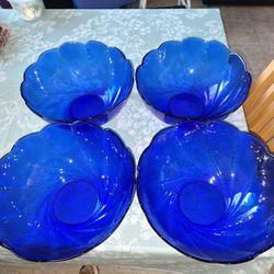 Cobalt Blue Glass Salad Bowls  Srt Of 4 