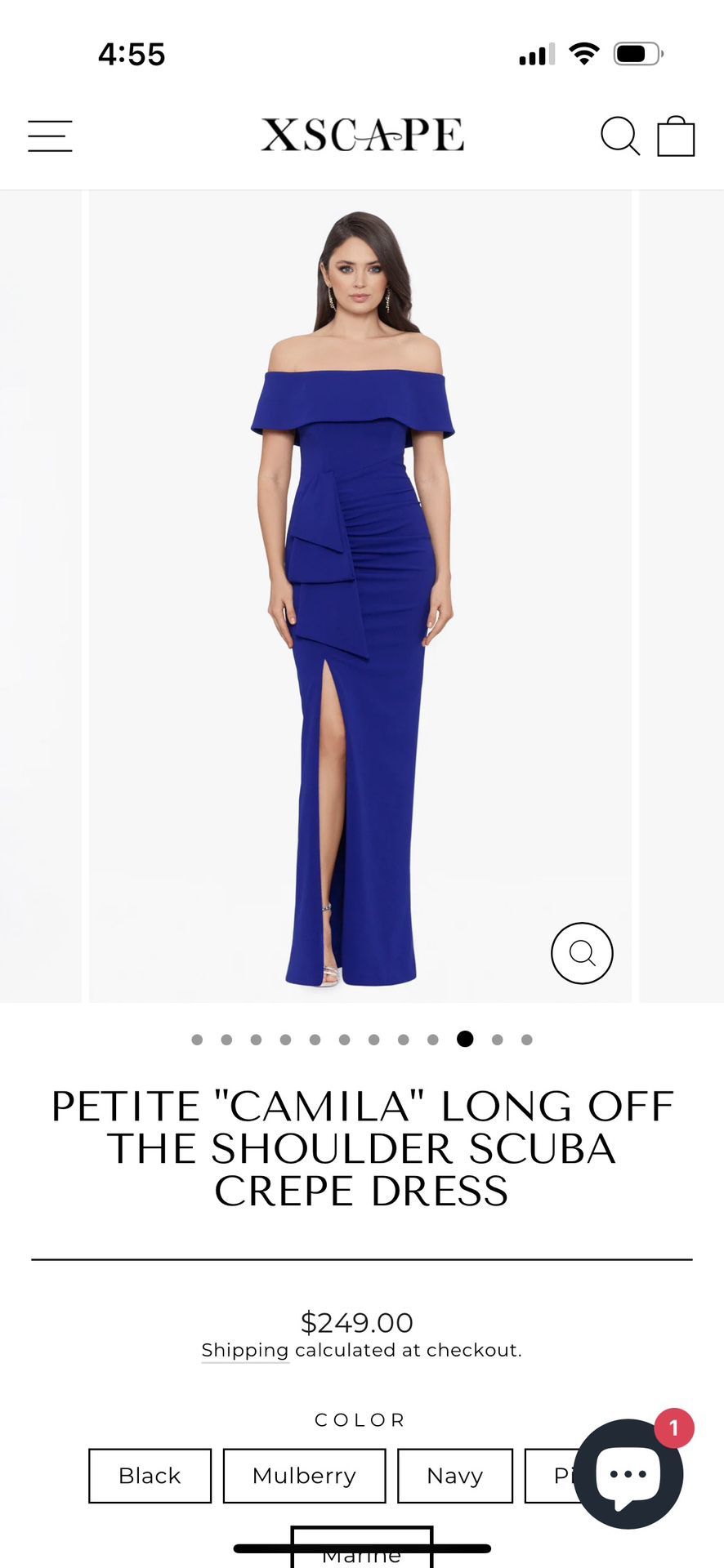 "CAMILA" LONG OFF THE SHOULDER CREPE DRESS by Xscape