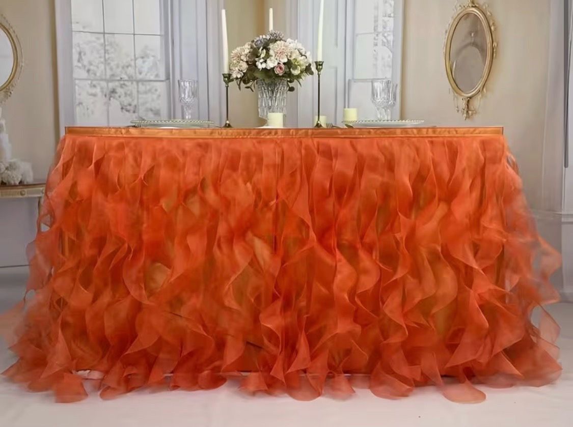 6ft Tutu Table Skirt - Handcrafted Tulle & Curly Willow Ruffle Design for Rectangle & Round Tables, Perfect for Party decoration