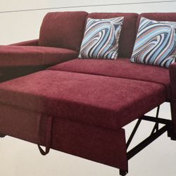 Red Microfiber Sectional Sleeper Sofa Couch 