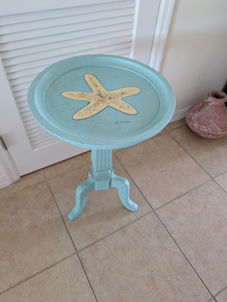 Baby Blue Beach Decor Side Table