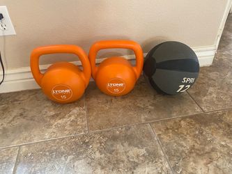 Medicine ball 12 pounds with 215 pound kettle bells Medicine ball 12 pounds with 2 15 pound kettle bells
