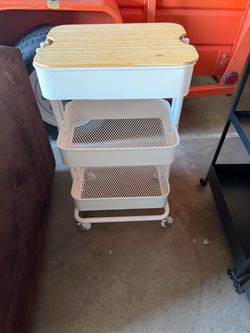 3-Tier Rolling Storage Cart with Bamboo Top