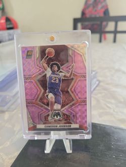 Cameron Johnson pink mosaic silver Prizm number 23/49 basketball card