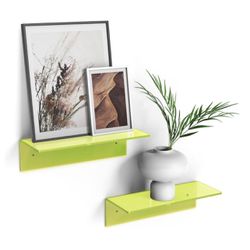 Small Acrylic Floating Shelves 2 Installations Set of 2 Cable Clips Neon Green