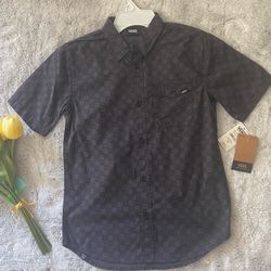 Vans Boys Black Checkerboard Button-Up Shirt Size M – NWT