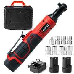 BALKONI Cordless Electric Power Ratchet Wrench Set, 3/8" Drive Size, 16.8V, 2.0 Ah Battery, 40 Ft-lbs Electric Ratchet with 7 Sockets
