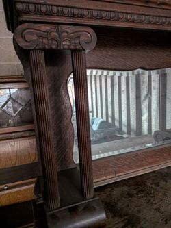 Antique Dark Wood Fireplace Mantel with Mirror