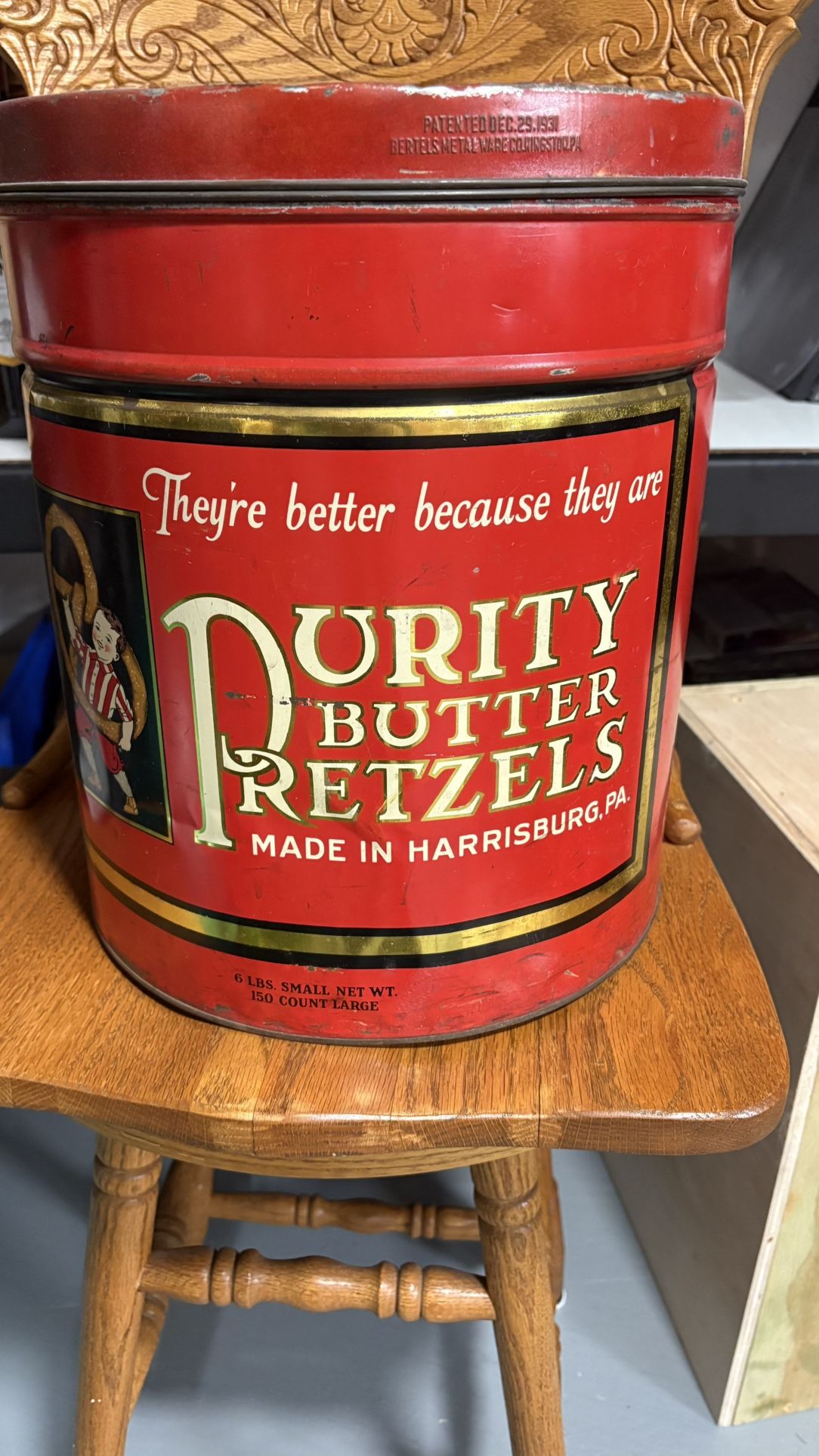 Antique PURITY BUTTER brand Pretzel Tin