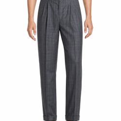 Roundtree & Yorke Pleated Dress Pant 38x30 Grey Plaid TravelSMART Classic Fit