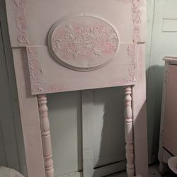 Faux Fireplace 34," Wide,47",Tall,4"Deep Painted Pink And White
