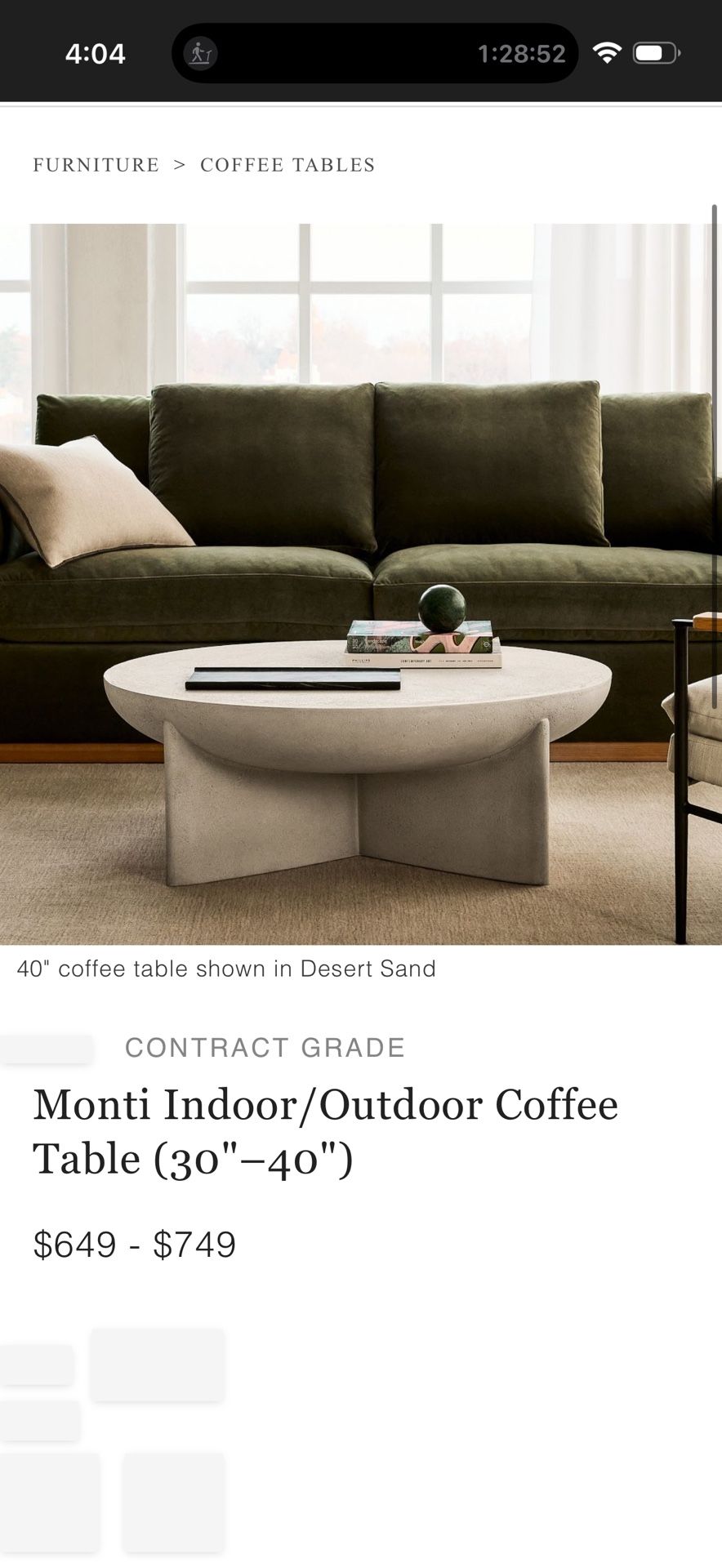 West Elm Indoor/Outdoor Stone Coffee Table 