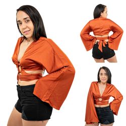 Long Bell Sleeve Crop Top