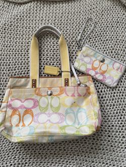 Vintage Coach Scribble Monagram Bag With Matching Wallet 