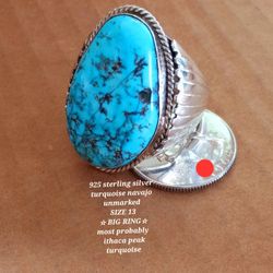 $200! Awesome Super Vintage 925 Sterling Silver Turquoise Ring SIZE 13