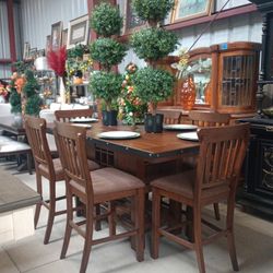 Counter Height Rustic Dining Table Set 