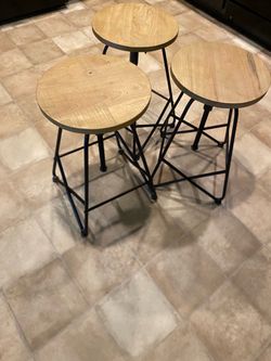 Set of 3 Industrial Wood and Metal Bar Stools