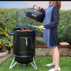 18 in. Portable Vertical Round Charcoal Smoker with Built-In Thermometer 95545