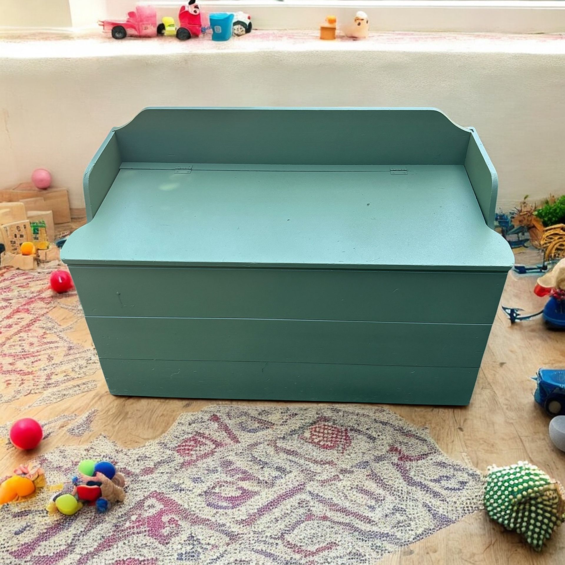 Vintage Green Wood Toy Box