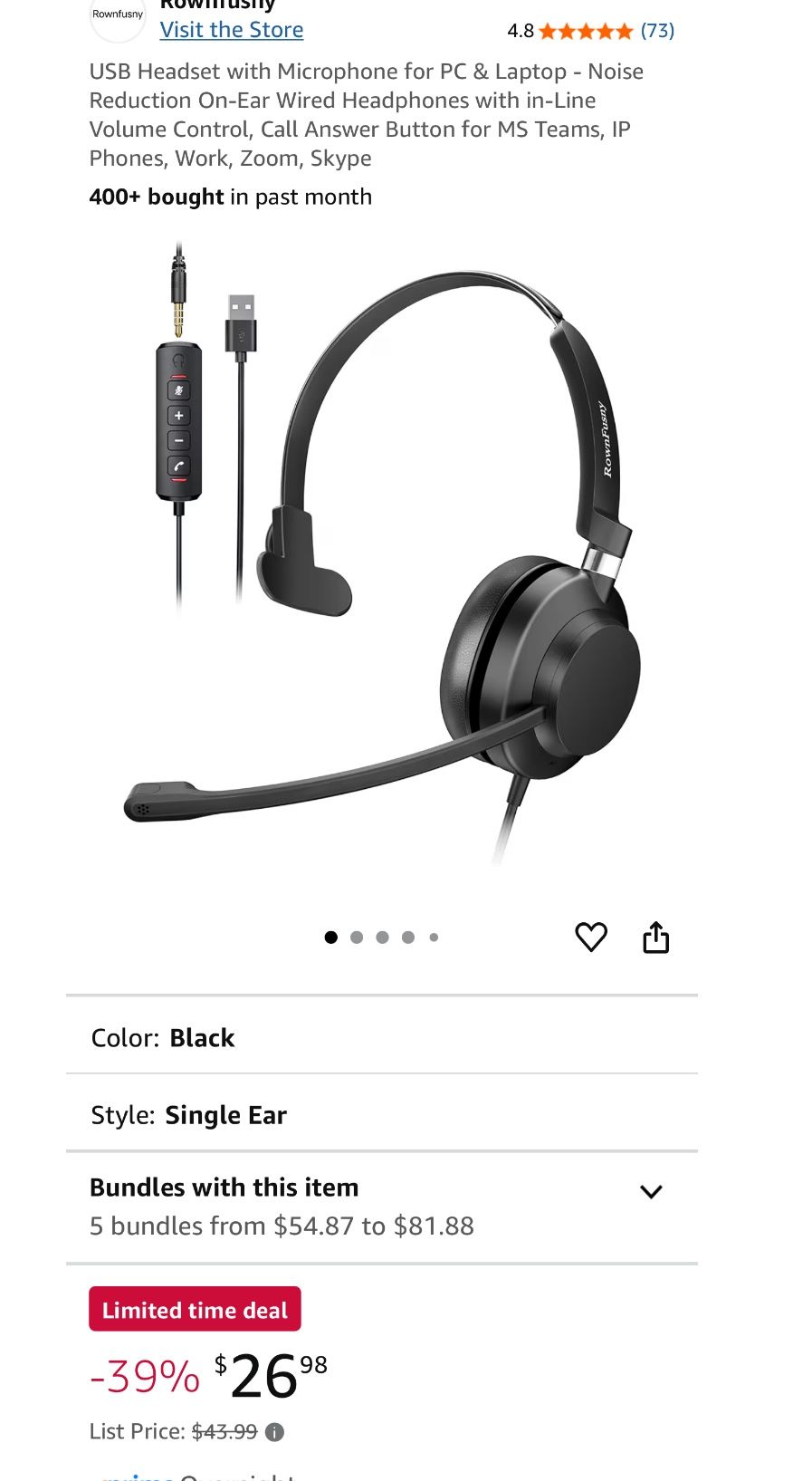 USB Headset with Microphone for PC & Laptop