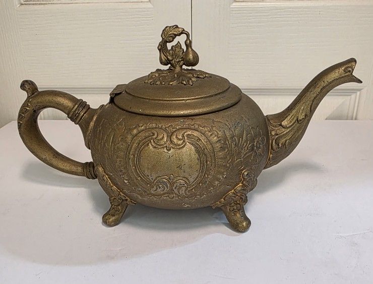 Ornate Hand Chased Silver On Copper Vintage Teapot With Stands