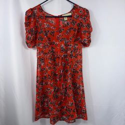 Pins and Needles Floral Dress Orange Puff Sleeve Small