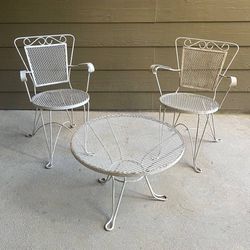 Antique Iron Mesh Mid Century Small Chairs And Table Patio Furniture Set