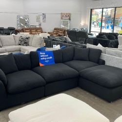 New In Boxes Black Velvet Sectional Sofa 