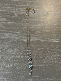 Liz Palacios Blue Crystal Cluster Charm Pendant Bar Link Necklace Signed