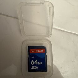 SanDisk 64MB Secure Digital (SD) Memory Card, often used in older digital cameras, MP3 players, or portable GPS devices. 
