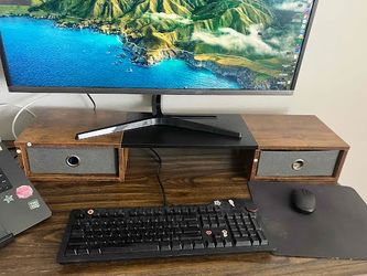Wood Monitor Stand Riser w/ 2 Drawers (rustic, Amazon)