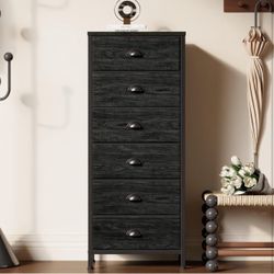 6 FABRIC Drawers Top Wood Dresser Storage Size Length 16", Width 11", Height 43" New Condition Assembled