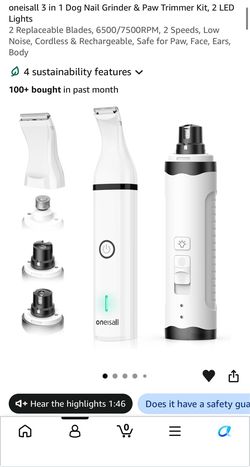 Oneisall 3-in-1 Dog Nail Grinder & Paw Trimmer Kit