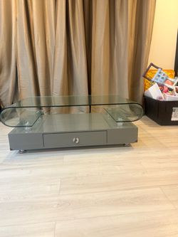 Glass Top Coffee Table with 2 Side  Storage Drawer