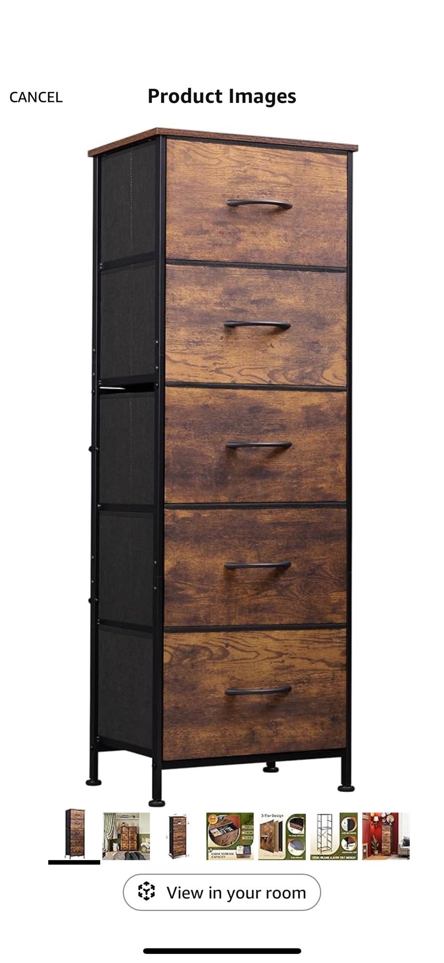 Fabric Dresser, 5-Drawer Tall Dresser for Bedroom, Storage Organizer with Fabric Bins, Wood Top, Sturdy Steel Frame, Chest of Drawers for Closet, Hall
