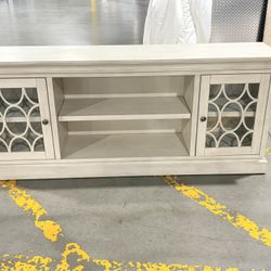 MCM MODERN GREY Large Console Table with glass doors and Shelf’s