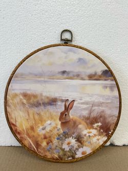 Round Rabbit & Daisy Hoop Wall Decor