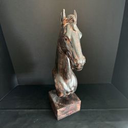 Decorative Horse Head Bust Sculpture – Distressed Bronze Finish – 16.5” Tall