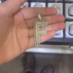 Golden Initial Letter F With Diamonds