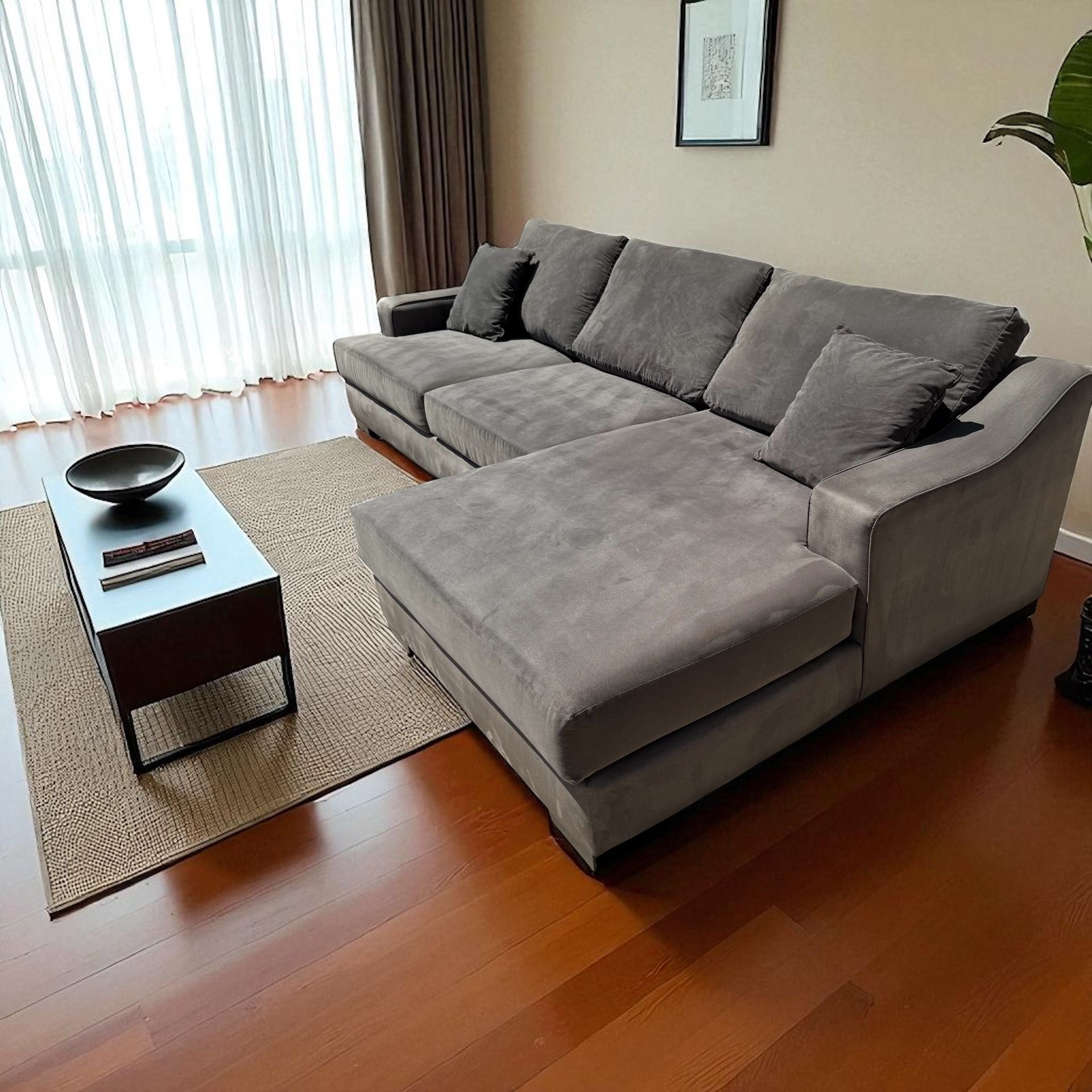 Extra Large Charcoal 2-Piece Chaise Sectional Sofa Couch